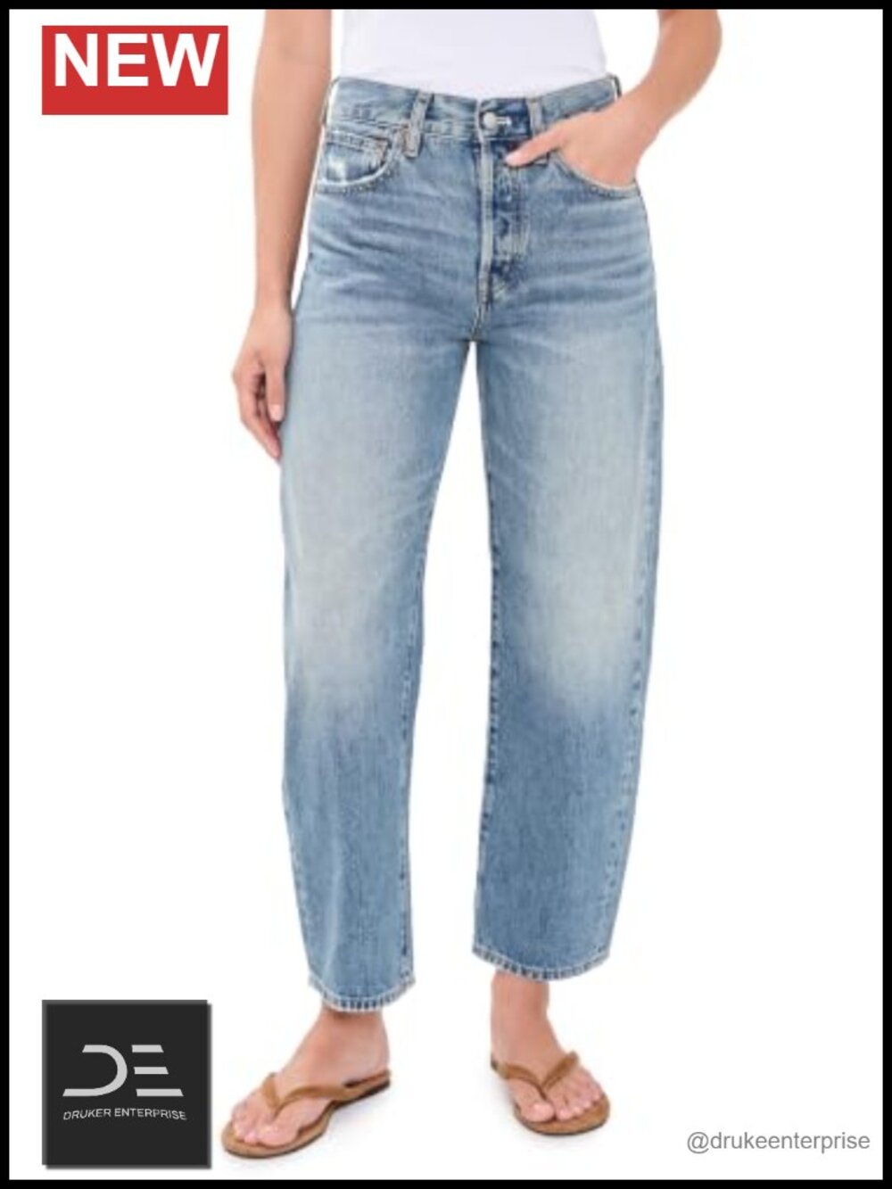 Barrel Leg Jeans High Rise Straight Leg 100% Cotton Non-Stretch Denim